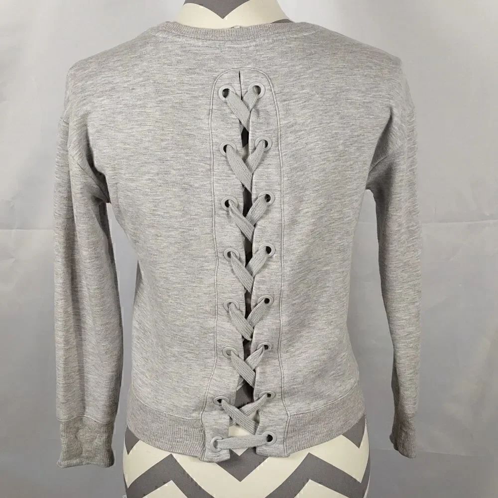 90 Degree Gray Lace-up Back Cropped Sweatshirt